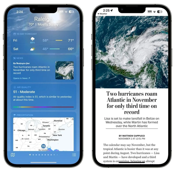 广灵苹果14维修分享iPhone 14手机如何看天气时顺带看新闻 